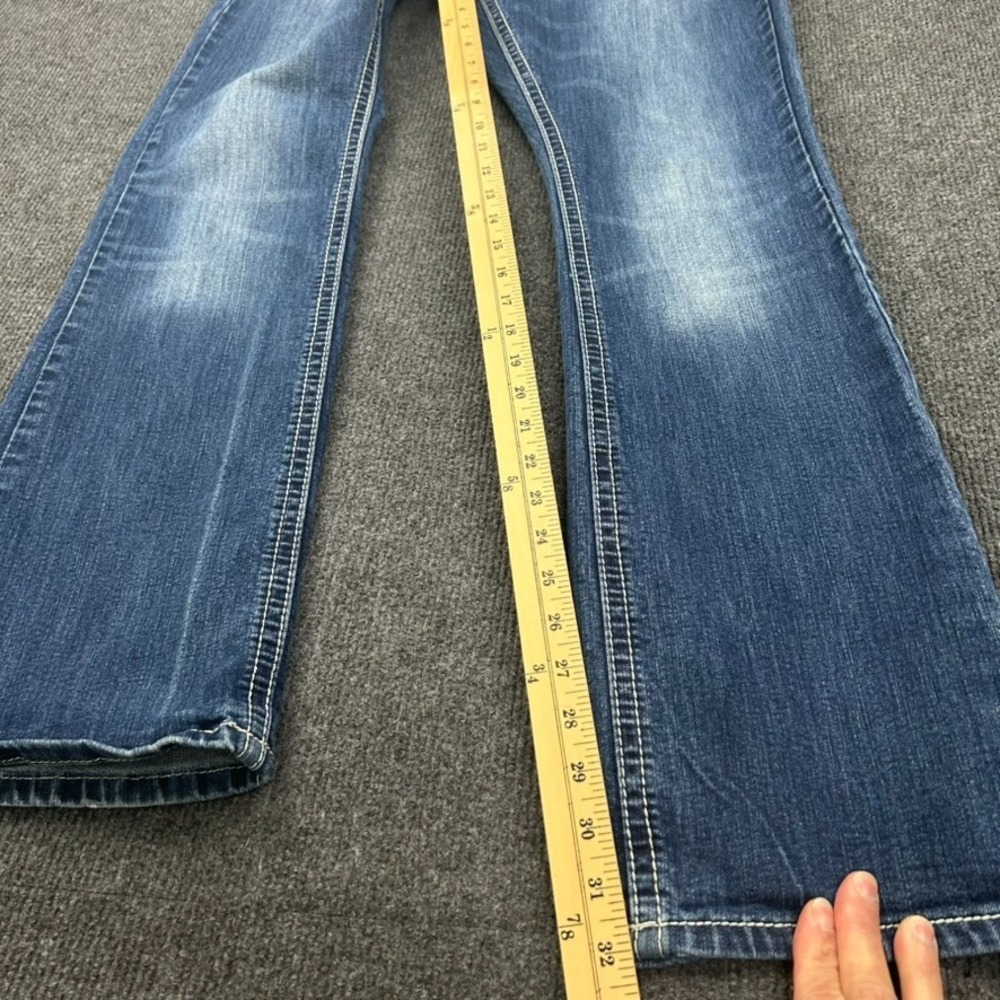 Love Nation Womens 10 Jeans Blue Distressed Straight Leg Embellished Cross Patch - Picture 11 of 13